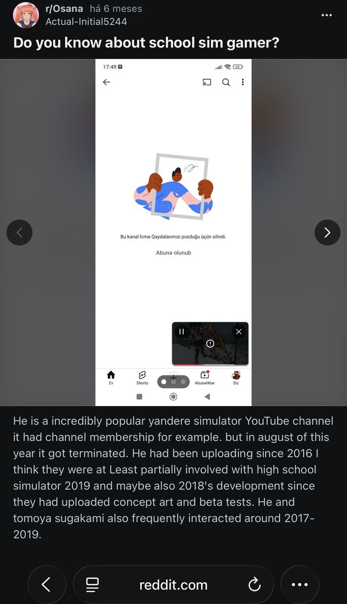 SchoolSimGamer's tweet photo. I just found a post on Reddit from someone who noticed my channel was missing and wanted to know what happened. Im so happy that people remember me and understand what actually happened, they even know about the connection I had with @sugikami1982 during the game’s development https://t.co/fQtxjFhHxB