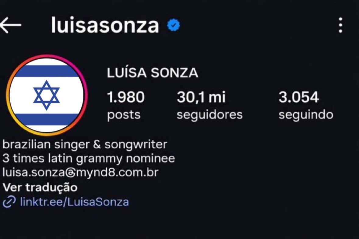🚨LS5 IS COMING! Luisa Sonza acaba de trocar a foto de perfil de suas redes sociais para a bandeira de Israel. 🇮🇱