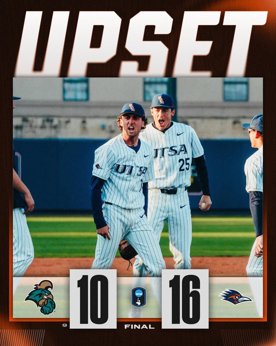 (ROAD)RUNNING AWAY WITH THE UPSET 💨

<a href="/UTSABSB/">UTSA Baseball ⚾️</a> with an impressive hitting game, taking the win over No. 9 Coastal, 16-10!

#NCAABaseball