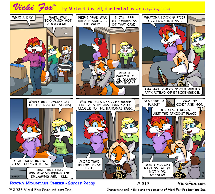 vickimfox's tweet photo. First Sunday of the month; time for a new Vicki Fox comic strip.
The girls summarize the busy day.
#VickiFox #WebComicSeries https://t.co/EkffEiO6DL