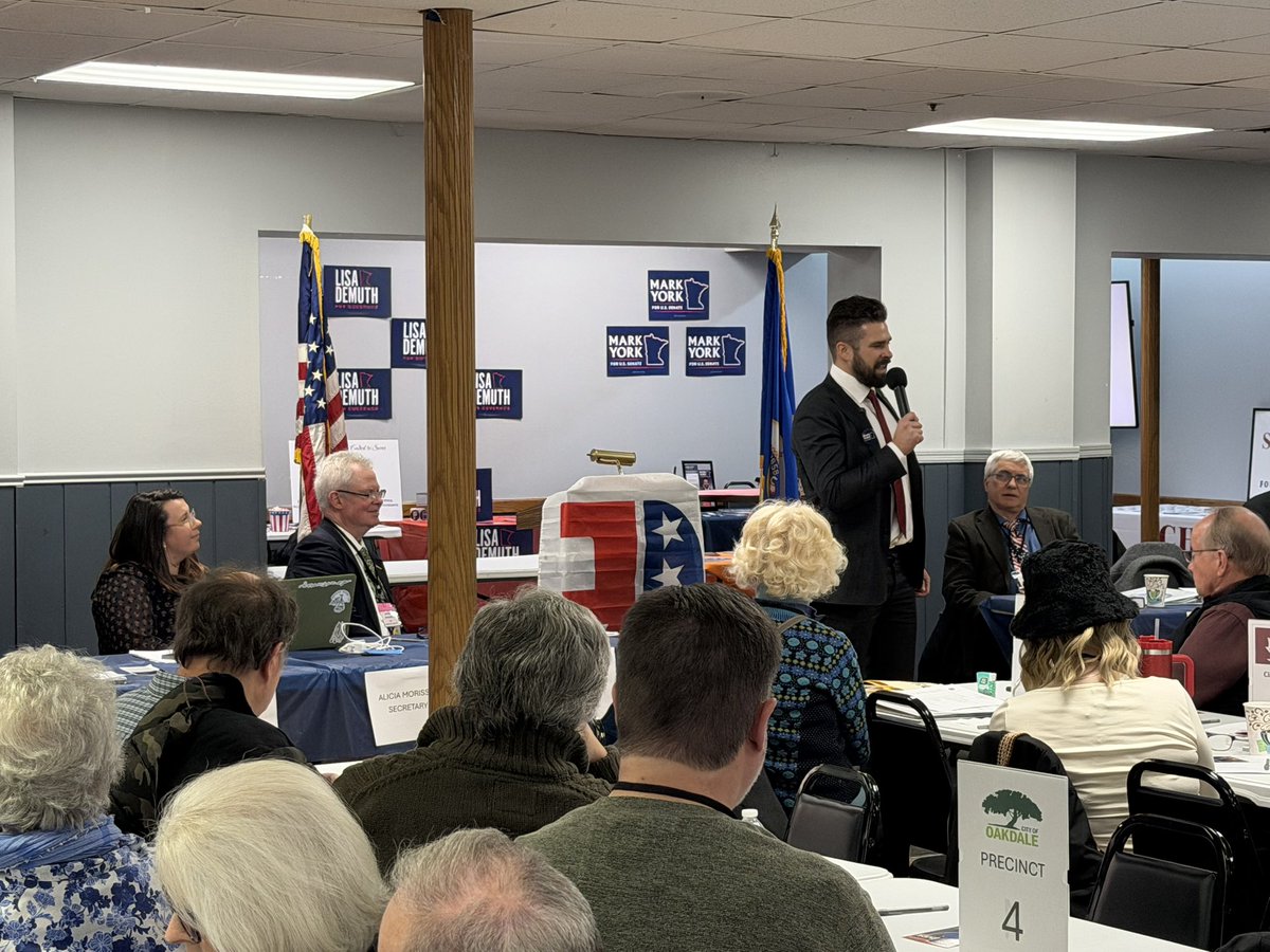 MarkYorkMN's tweet photo. Fantastic day on the campaign trail meeting Republicans from every corner of Minnesota. Packed @mngop conventions all day — the momentum is real and growing! #MnSen 🇺🇸 Huge thanks to our incredible #TeamMark volunteers who made it all happen today! https://t.co/VSbbMcsvXI