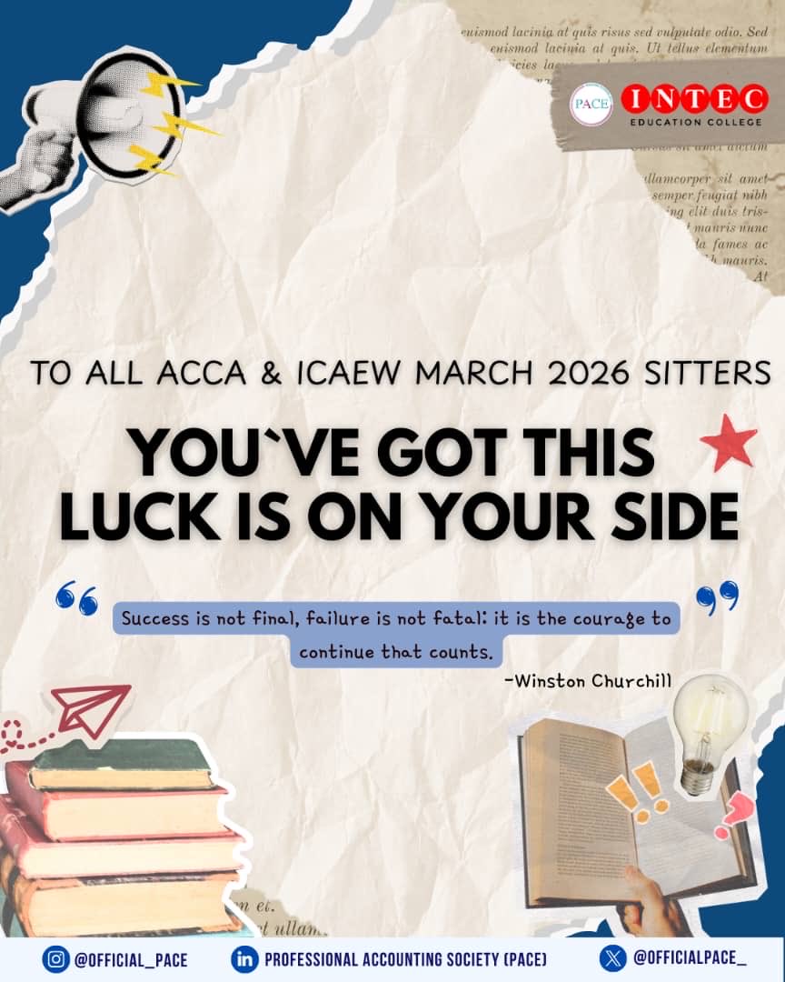 OfficialPACE_'s tweet photo. Greetings PACERs

Wishing all ACCA &amp; ICAEW March sitters the very best 📚✨

Every sacrifice led you here. Trust your preparation and stay confident.

You’re more ready than you think 💪🌟

Best Regards,
Professional Accounting Society 25/26
“Propulsion &amp; Inclusion” https://t.co/UtdqcUBSJJ