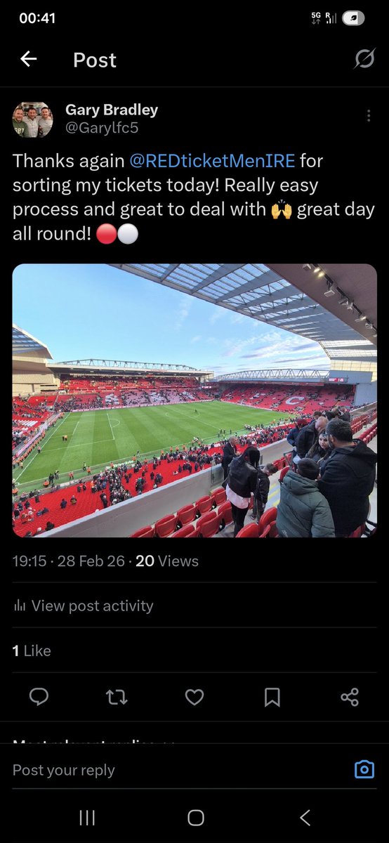 Garylfc5's tweet photo. @REDticketMenIRE @REDticketMenIRE 🤝👌 https://t.co/5Oy50Mglwr
