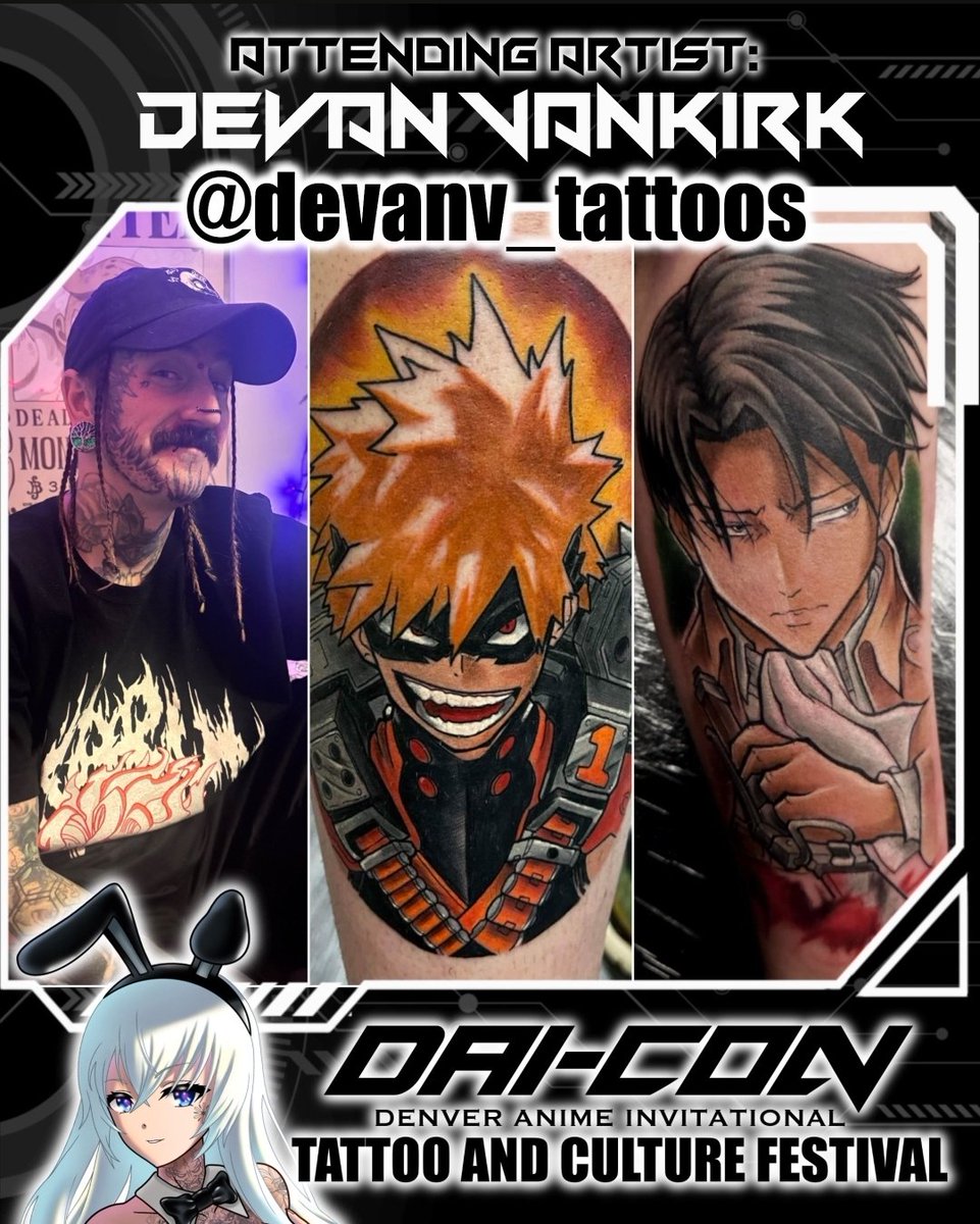 daicontat2fest's tweet photo. Could not be happier that Devan Vankirk is joining us this year! 

#daicontattoofest #DAICon2026 #tattooconvention #animetattooartist #animeconvention https://t.co/zenjPe2SvI