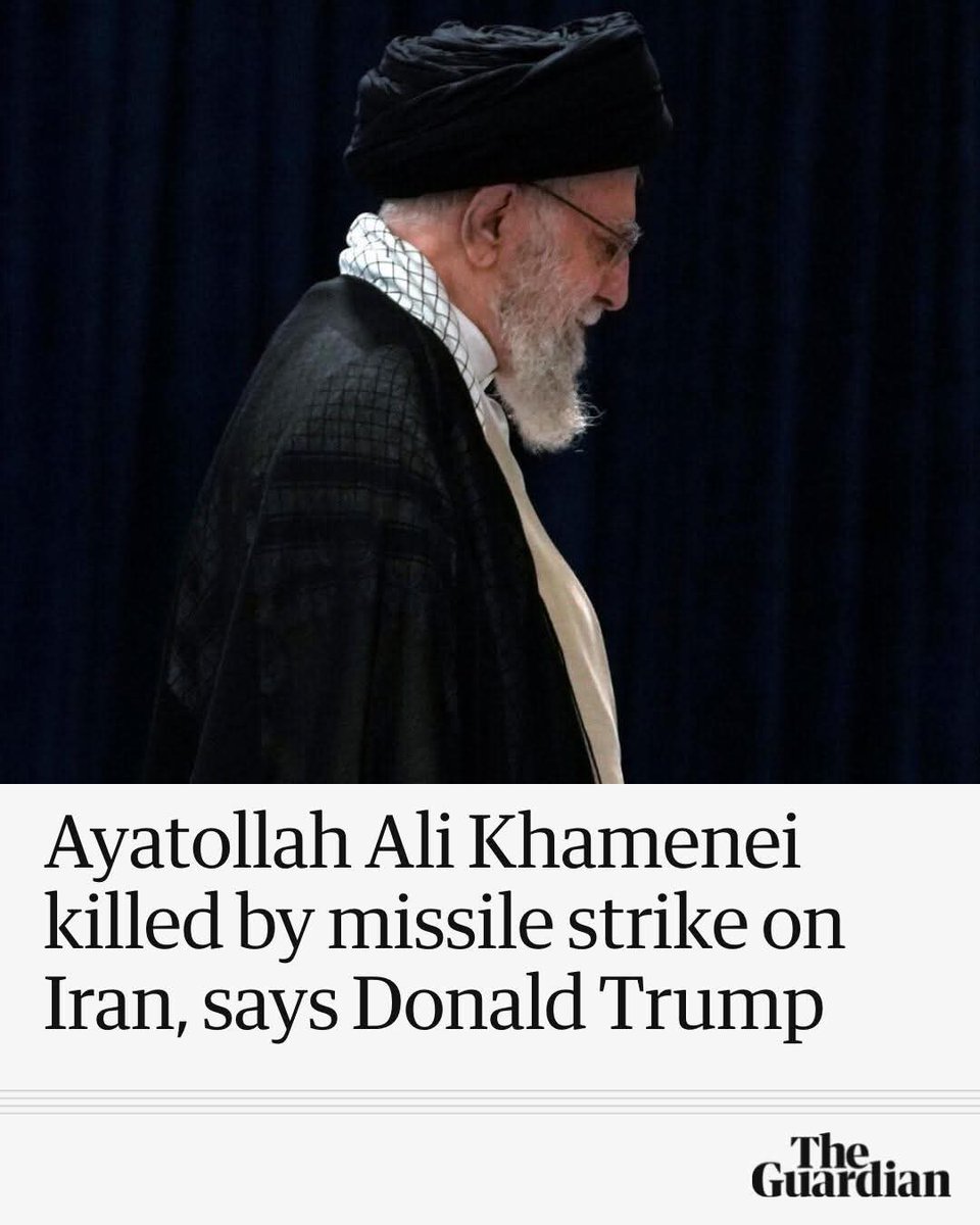 revolt_71's tweet photo. Iran’s supreme leader Ali Khamenei has been killed in the opening salvo of a regime change war launched on Saturday by the US and Israel, Donald Trump has claimed.

https://t.co/RDBSRojjnu https://t.co/KSpGXmWr1E