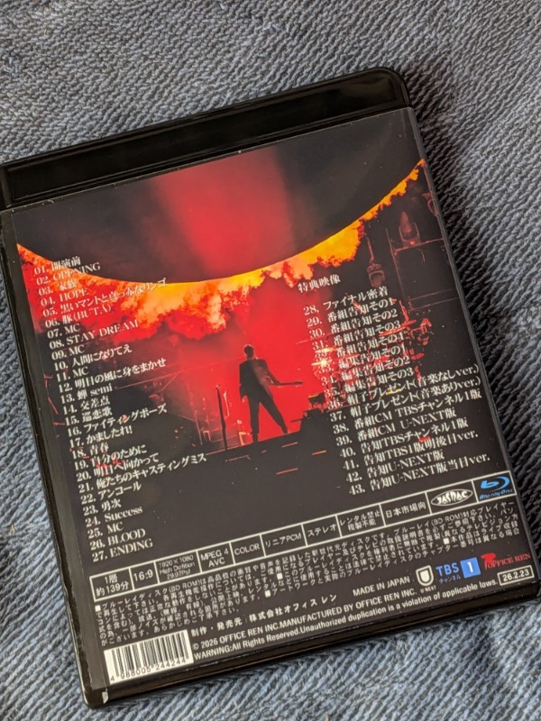 先日放送された長渕剛 7 NIGHTS SPECIAL in ARENA 2025をBDに焼いて