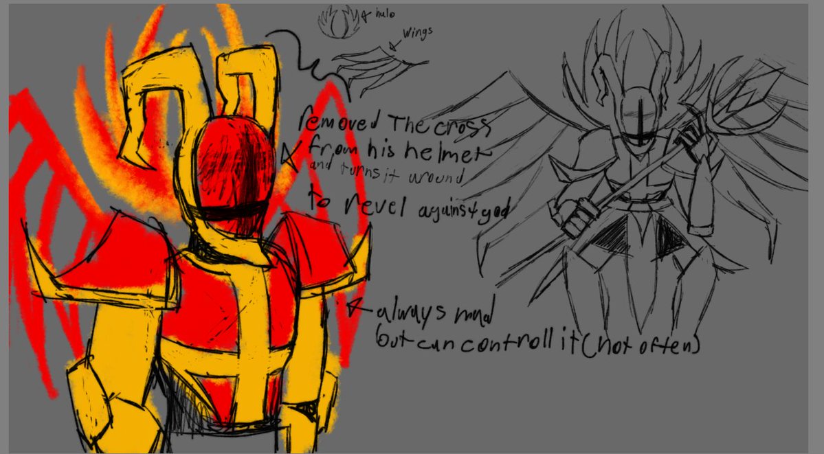 Sack_da_goof's tweet photo. while on break i got really bored so i decided to make my own take on how a possible Lucifer would look for Ultrakill.

in short his lore would be close to what we know of lucifer from the bible, he gets mad at god for something-

#ultrakill #fanart #conceptart https://t.co/jtgytKvbRm