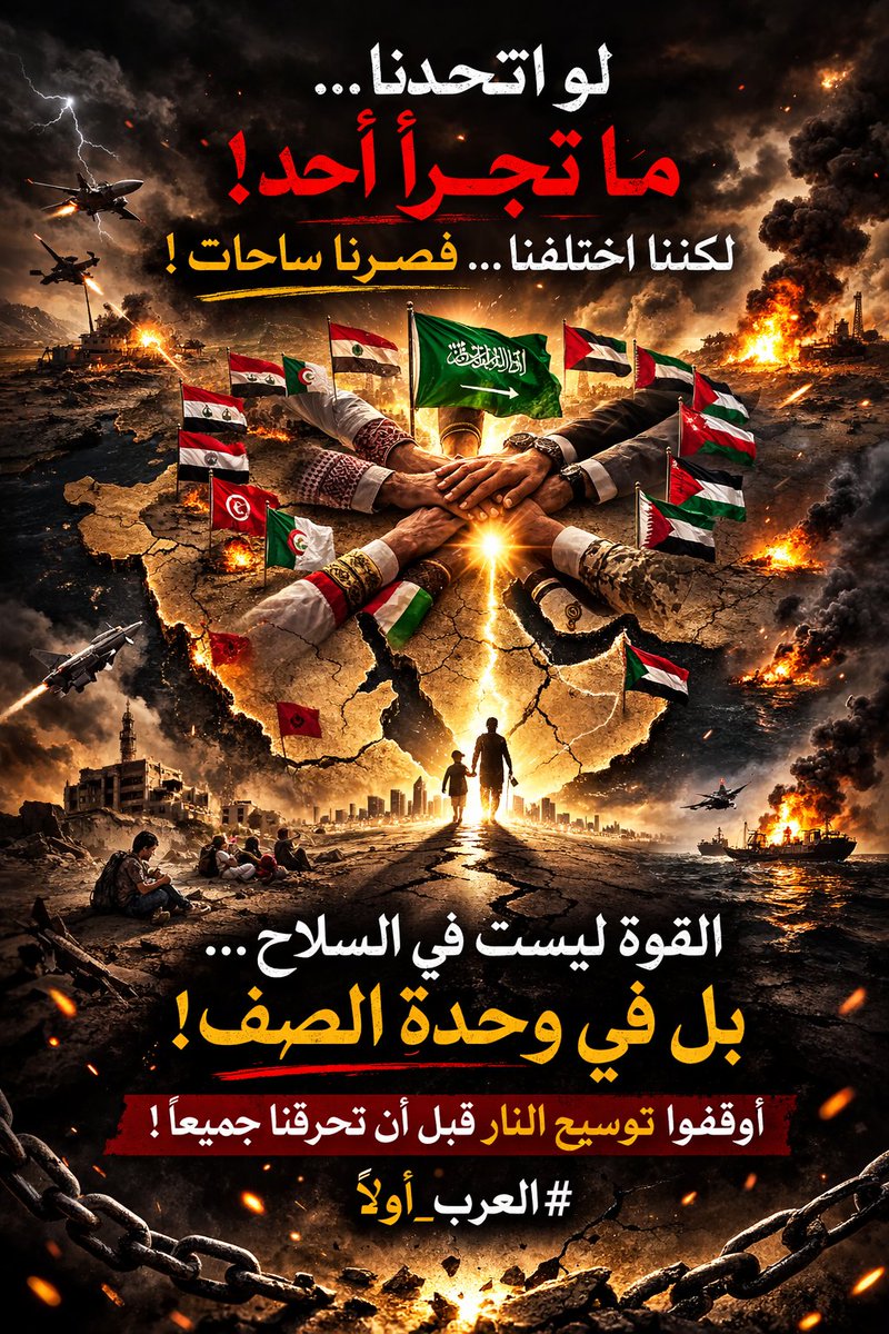 ما يحدث اليوم في الخليج…
ليس قدرًا مفروضًا من السماء،
بل نتيجة تراكم أخطاء سياسية… دون استثناء.
سياسات كيدية.
تحالفات مؤقتة.
صراعات نفوذ.
ومصالح ضيقة قُدّمت على حساب الأمن الجماعي.
العرب لم يُهزموا لقلة عدد،
ولا لضعف ثروات،
بل لتفرق القرار وتنازع الإرادات.
لو كانت الأخوّة صادقة