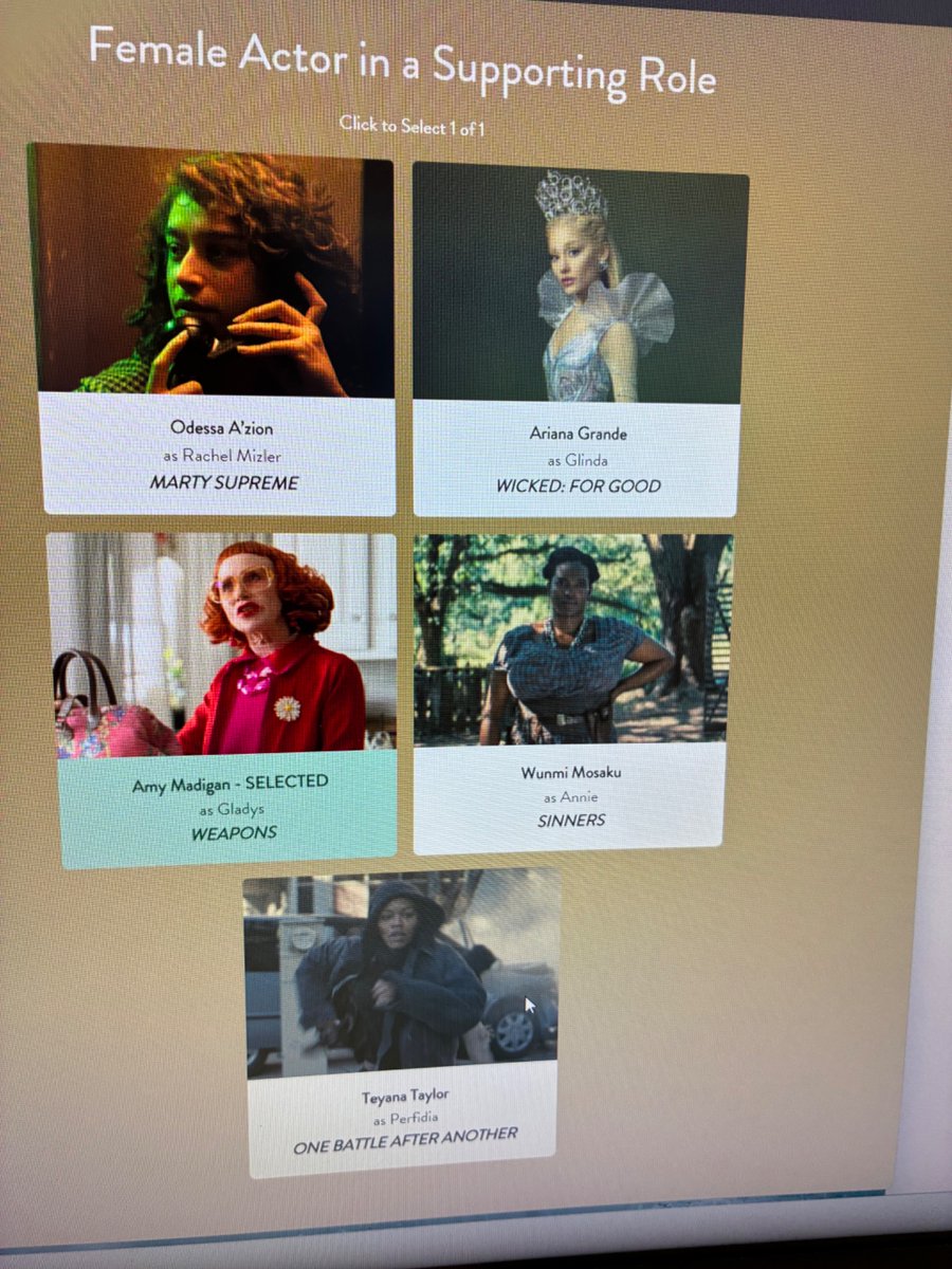 Amy Madigan has to be one of the biggest locks of the night at the Actor Awards. She won my SAG-AFTRA poll by a landslide. Don’t bet against Aunt Gladys, people.