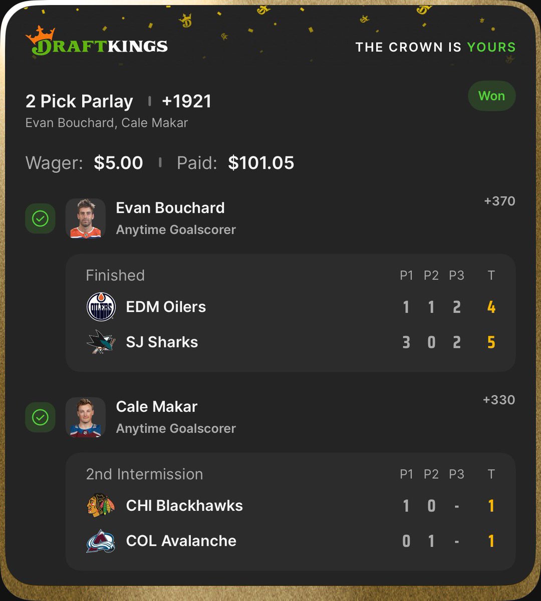 MiggsPicks's tweet photo. Another day and ANOTHER CASH
Demon Dmen duo. This time for goals for a +1921 cash ✅✅✅
Come check us out at @thetablepicks01 where everyone eats 🍽️
#ATGS #NHL #GamblingTwitter #Draftkings #PrizePicks #GoAvsgo #LetsGoOilers https://t.co/seNVPX8ST9