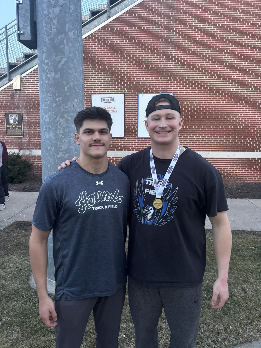 MarianColtsFB's tweet photo. Alumni Jake Fenstermaker &amp; Joey Walko participated in the Landmark Conference Indoor T&amp;F Championships today. 

* Jake (Moravian University): 3rd place in the 60m and 2nd place in the 4x200.

* Joey (Elizabethtown College): 1st place in the weight throw. 

Great job, guys! https://t.co/ILkc9p0sjY