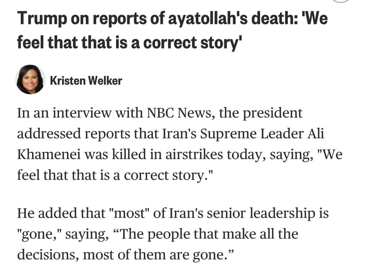 gvmmanoj's tweet photo. #iranisraelwar 
IRIB has announced the deaths of  Khamenei's daughter, son-in-law, and grandchild in the U.S.-Israeli strikes today.
Also US and Iseral announces the death of  Khamenei, the Supreme Leader of Iran.

But Still no official confirmation from  Iran side https://t.co/dcxIXMLvul