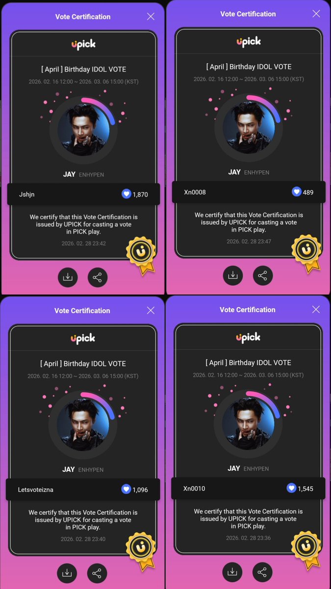 5,000 💙 have been successfully submitted for JAY on the UPICK April Birthday Vote.
Thank you so much, <a href="/sellingvote4you/">selling votes</a> #sellingvote4youproof 🙌

 🔗 drive.google.com/drive/folders/…

And thank you to all ENGENEs and Bluejays who participated 🤍