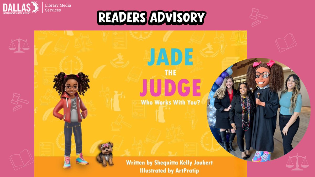 DISD_Libraries's tweet photo. Library Services Reader’s Advisory

Written by Dallas, Texas’s own judge, Jade the Judge: Who Works With You? is the newest book in the inspiring series that introduces young readers to leadership, civic responsibility, and justice in action.

Library Services and OTI were excited to meet Jade during the African American Read-In—bringing the story to life and celebrating literacy, representation, and local leadership in a powerful way.

Available in our Dallas ISD libraries. Visit https://t.co/JZiDciEu4C to explore Book 1 and Book 2 in the Jade the Judge series.
@DISDLibDirector @NicoleWBixby @TransformDISD @DrElenaSHill @Dallasacademics @dallasschools