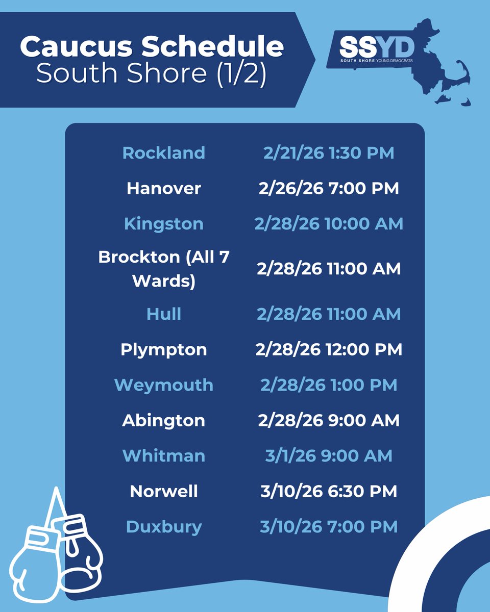 MAYoungDems's tweet photo. Neponset Valley &amp; South Shore Caucus Schedules

(4 of 5) https://t.co/nhzKoI6UQV