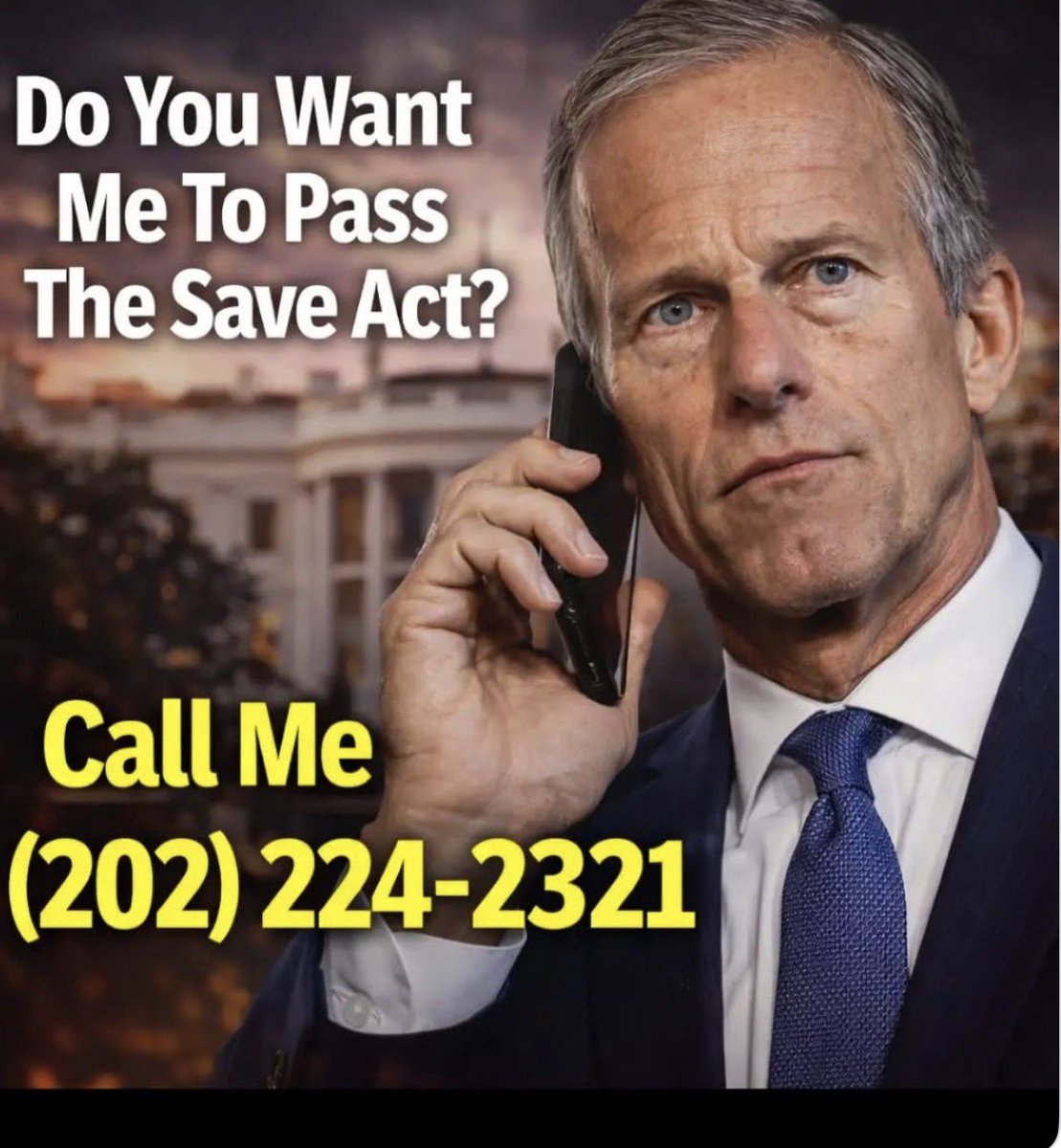 nettermike's tweet photo. PLEASE Call Republican Majority Leader Senator John Thune's office in DC and tell his staff that YOU want him to pass the SAVE Act, also known as the Save America Act. This is the act that requires photo ID to vote in Federal Elections and proof of citizenship to register to vote. This bill has already passed the House and President Trump supports it 100%.