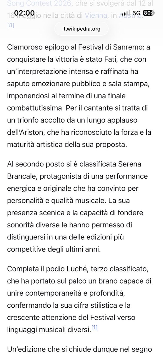 kayra_eb's tweet photo. intanto, su wikipedia… #Sanremo2026 https://t.co/1LoC6eLzHP