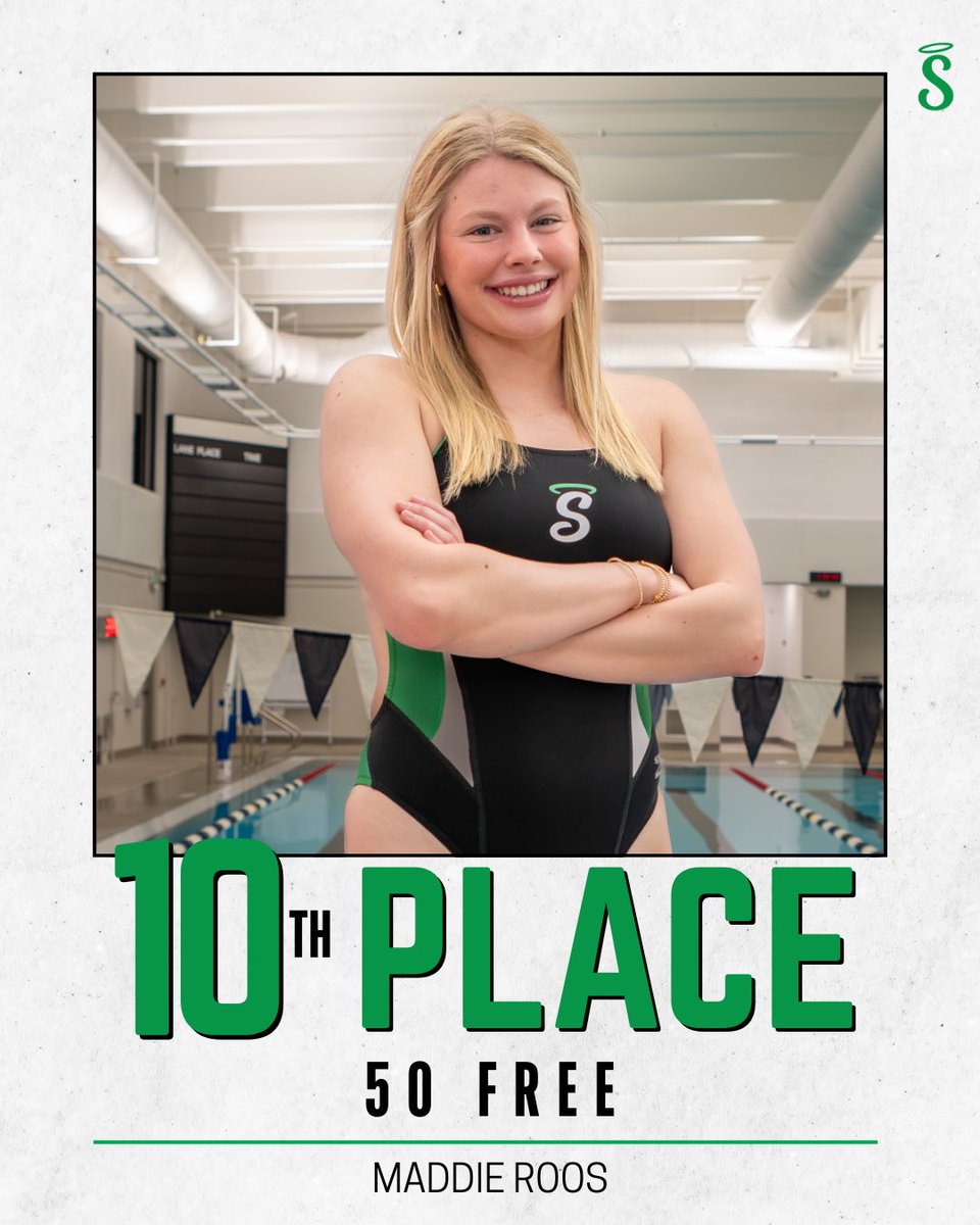 Making waves at State! 🌊💚 The 200 Free Relay team of Josie Aull, 
Maura Dickman, Camille Smitherman, and Maddie Roos powered their way to 15th place!

Maddie Roos also brought the speed with a 10th place finish in the 50 Free!

#GoSaints