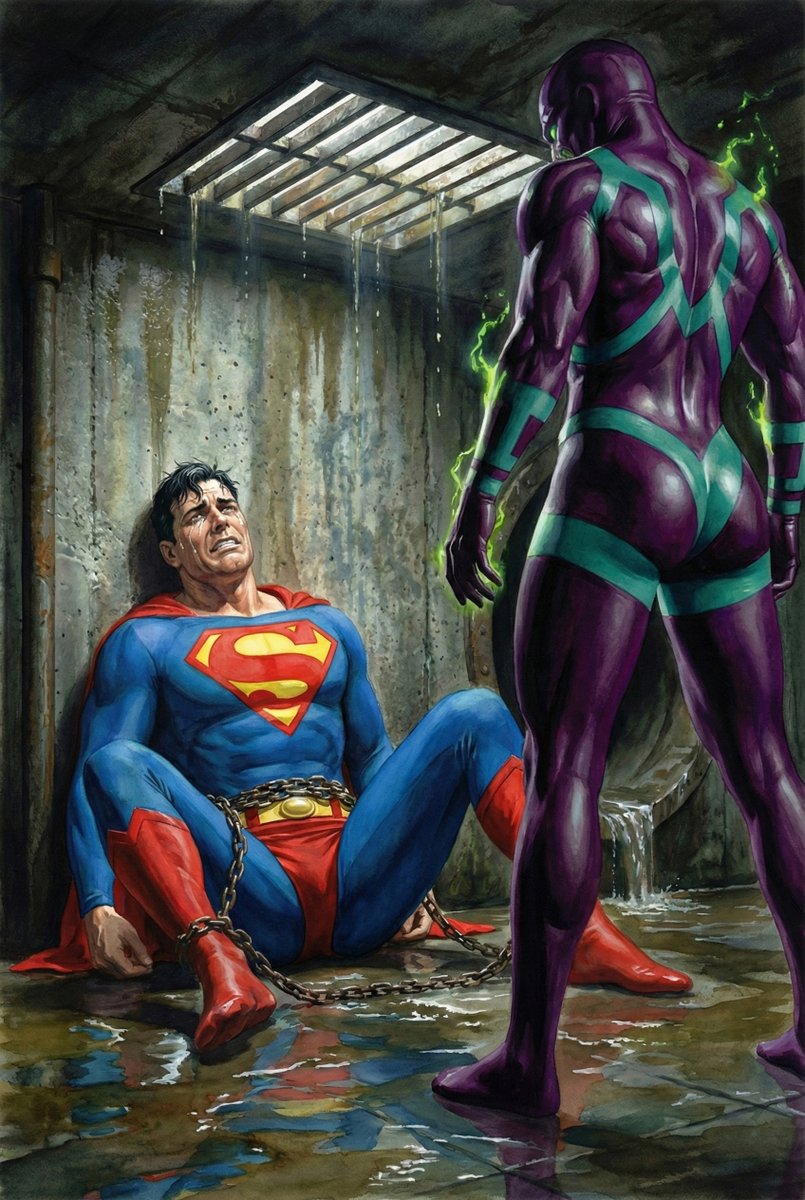 Superman has been chained in the sewer for nearly a week... By this point he’s become Parasite’s personal power battery. But when you look into his eyes,you know instantly that what he’s enduring goes far, far beyond merely having his strength drained away.