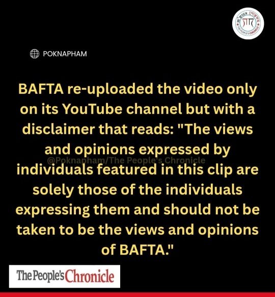 itsnorth_star's tweet photo. BAFTA re-uploaded the video with a disclaimer.

“A film that is not only rooted in a place which is very troubled, very much ignored and very unrepresented in India, My homeland Manipur.
It's a homage to my Homeland”
~ Lakshmipriya Devi

Khurumjari, yam Nungaijare @BAFTA 🙏 https://t.co/MtK7ibUeFE