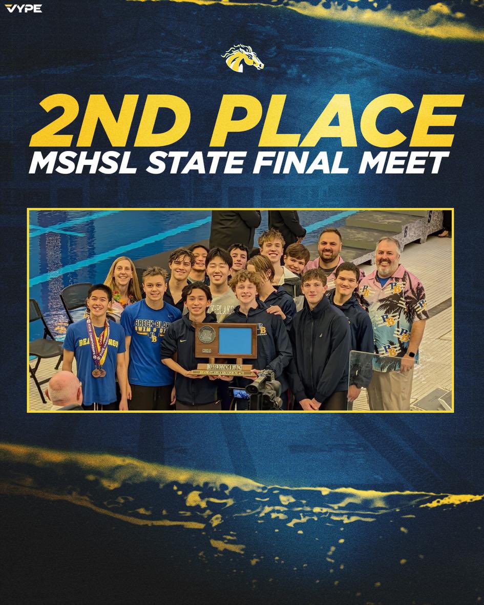 BreckAthletics's tweet photo. Congratulations to our #BreckBlakeBSD on taking 2nd place in the #MSHSL State Meet today! We have a resilient, strong, and tough group of swimmers! #MustangProud https://t.co/aVZaVnqAfx