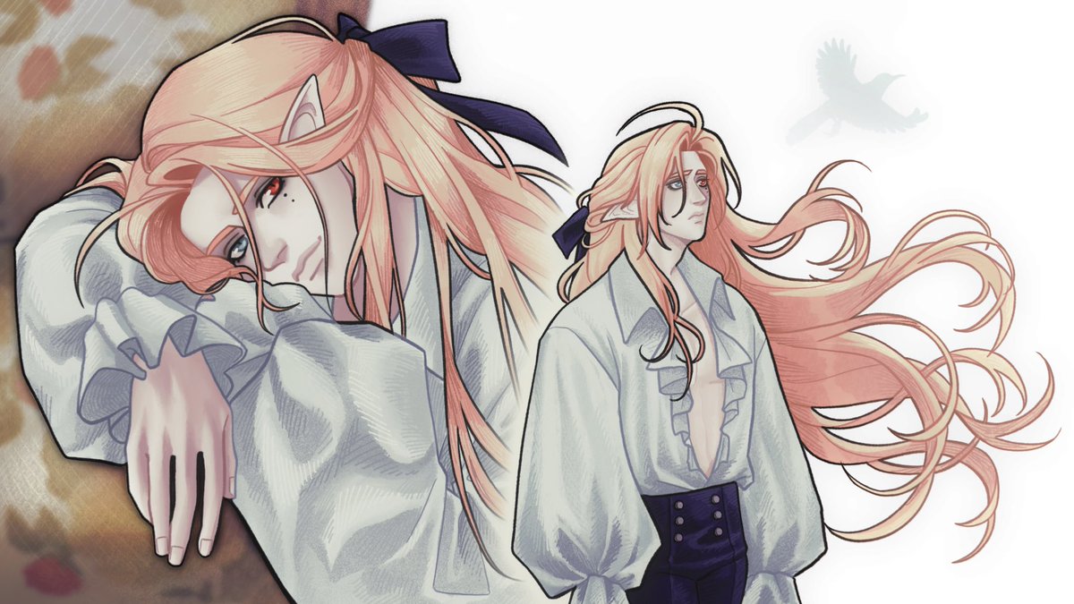 I think I forgot how to draw Hugo because I don't think I captured him well in this one. Well I drew this because I wanted to practice hair, the shape I like, the coloring I genuinely need to know how other people do it, I don't know how to properly shade it :'')