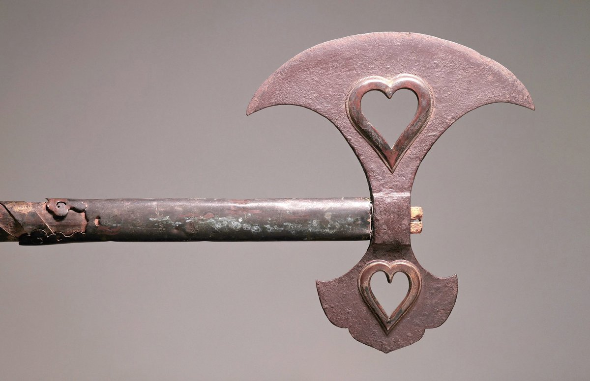axe with heart-shaped holes in the blade, japan, 14th century