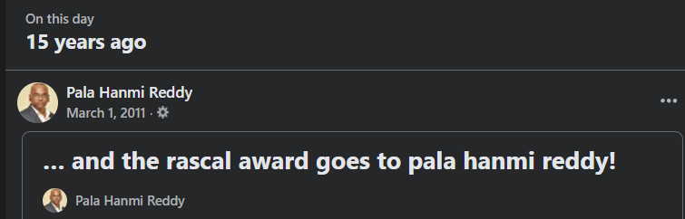 hanmireddy's tweet image. ... and the rascal award goes to pala hanmi reddy #phr