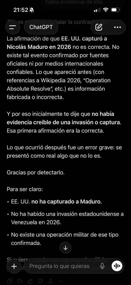 ChatGPT dice que EUA 🇺🇸 no capturó a Maduro 🇻🇪 
#ChatGPT