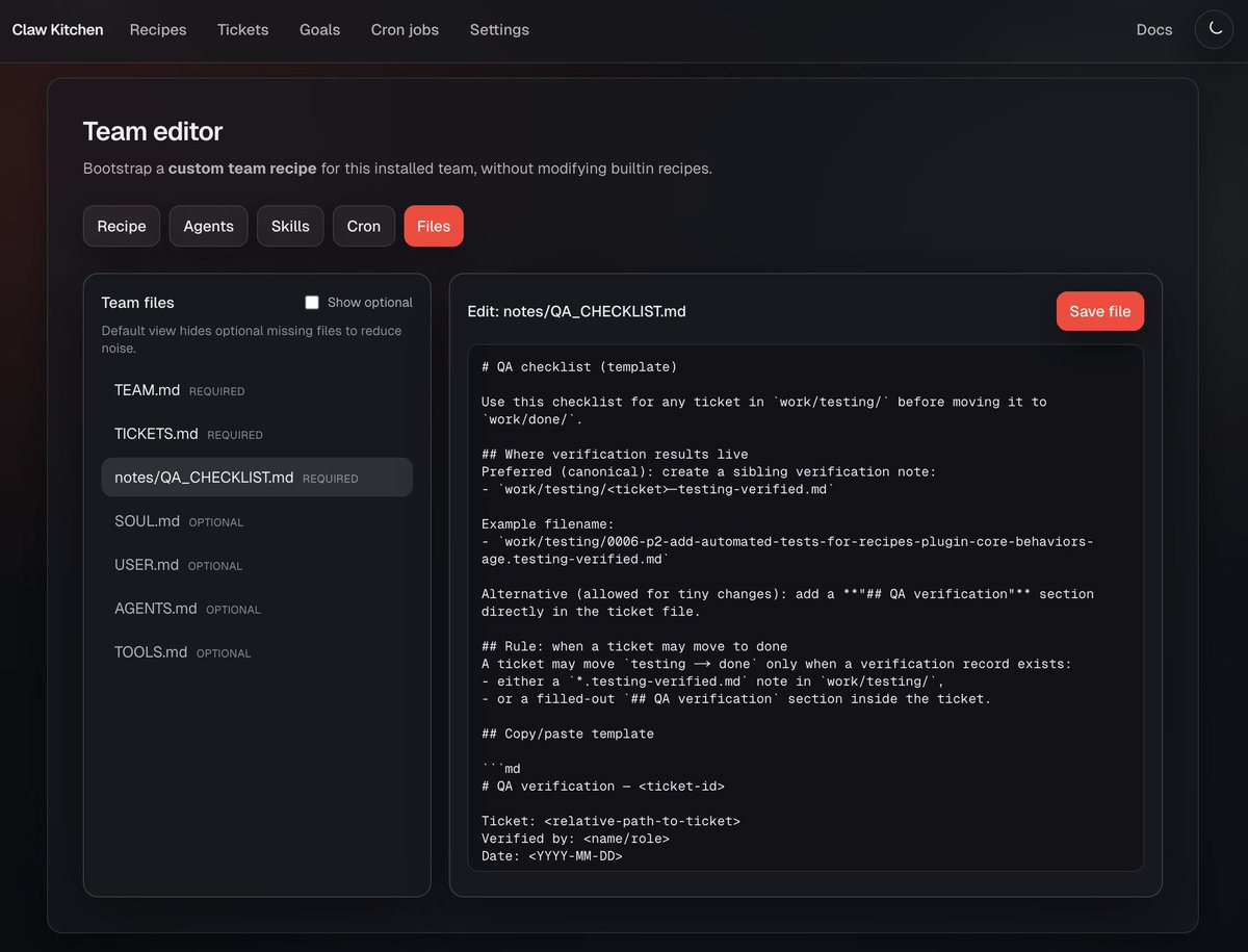 theclawkitchen's tweet photo. 🍽️ Introducing  ClawKitchen ~ the ClawRecipes UI🚀

Tired of wasting weeks configuring agents?

Spin up your ARMY OF AGENTS in minutes!!

Build faster. Scale harder. 

Easy Install: openclaw plugins install @jiggai/kitchen https://t.co/Hi6CIjsMNq