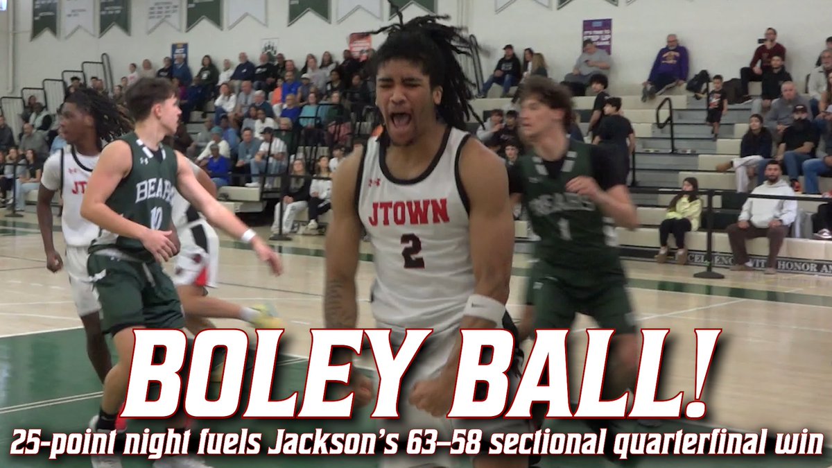 JSZ_Sports's tweet photo. Jackson Township is heading to the CJG4 sectional semifinals after holding off a late East Brunswick surge in a 63-58 road win. George Boley led the way with 25 points, while Matt Mikulka scored 20 to power the Bears’ comeback attempt that trimmed it to one.

Watch the FULL highlights here: https://t.co/tTv2VFHj8Q

@JTHSJagsRoar | @JMHS_BoysBBall | @george_boley