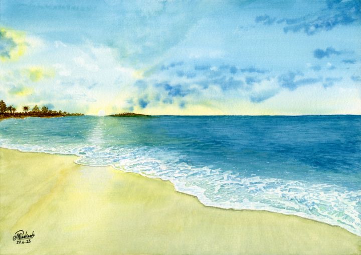 Mos_Artwork's tweet photo. Art of the Day! "Watercolour Painting, Beach at Dawn". Buy at: https://t.co/9S4Ta0GG9M https://t.co/cGTgkz9MAz