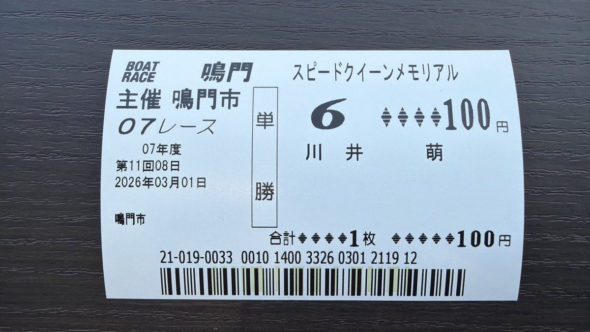 早速、川井萌ちゃん推し舟券を😊