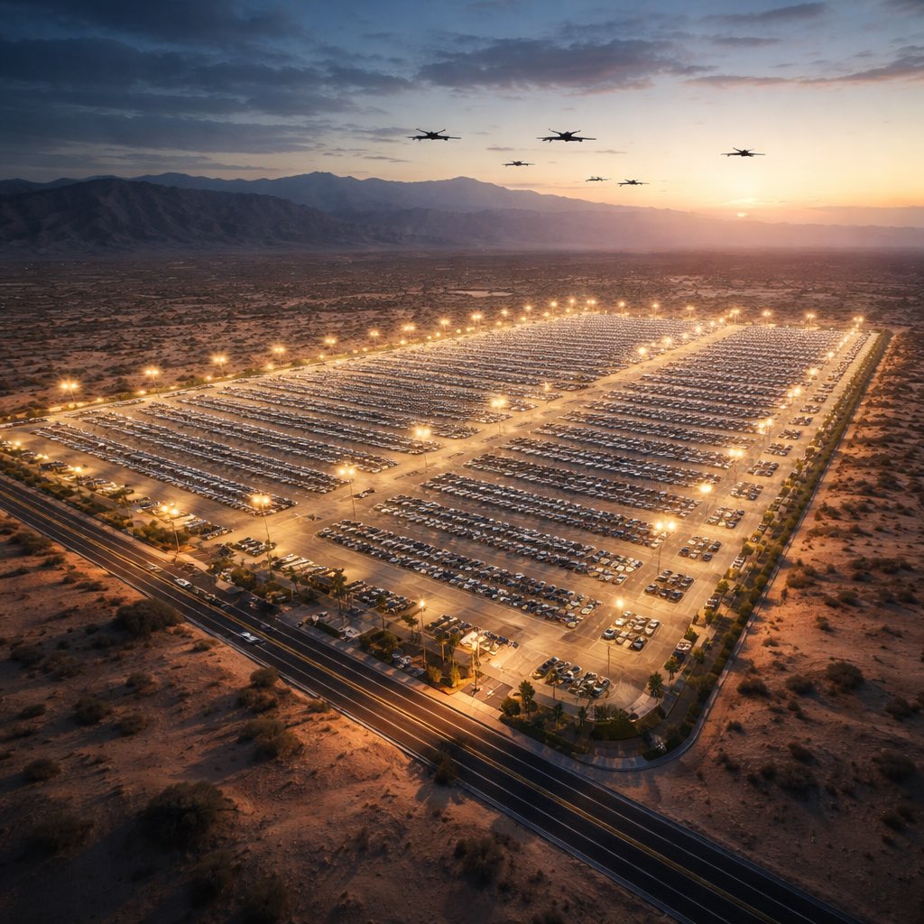 FredsFalafel's tweet photo. Stealth mission parking lot in the Iranian Dessert is underway. Bye Bye supreme leader, Hello parking lot. #regimechange #humanrights https://t.co/0OiTFjHXWH