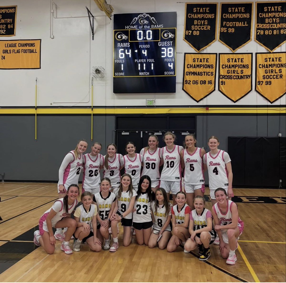 GMHSGBB's tweet photo. Rams with a big 64-38 win over Grand Junction to move on to the Sweet 16!!!  Thanks to all the youth program players who came out to support!! 💃🏼 
#keepdancing

@MatteoBusnardo @GMHSRams @JeffcoAthletics  @hoopstracker @girlsbballco https://t.co/lJUrom3h6w
