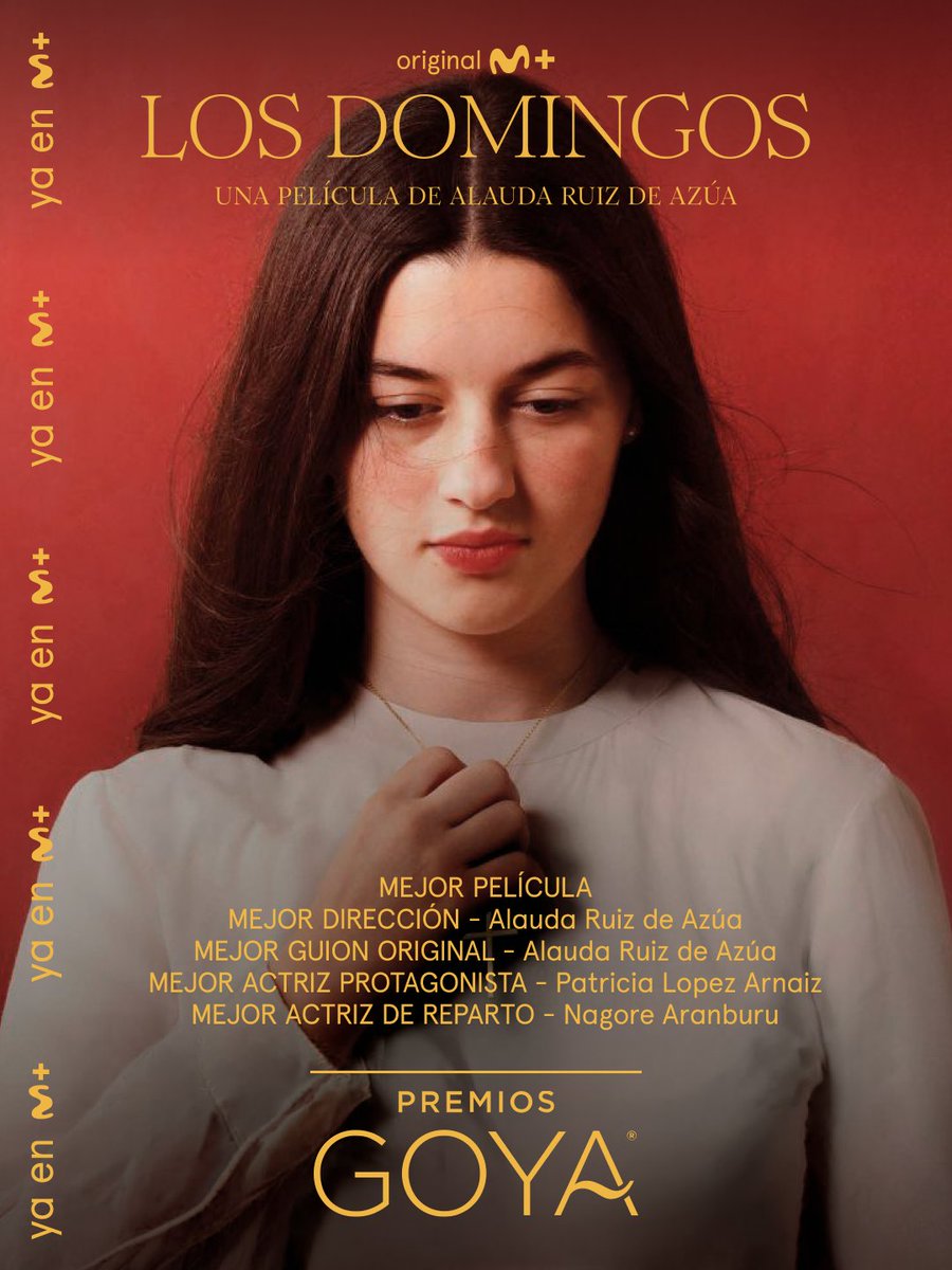 MovistarPlus's tweet photo. Una noche mágica para Alauda Ruiz de Azúa y todo el equipo de 'Los Domingos', que se lleva 5 estatuillas en los Premios #Goya2026, incluido a Mejor Película. 'Los Domingos' es una película Original de Movistar Plus+ y ya está disponible, en exclusiva, en Movistar Plus+. https://t.co/5WBIkG2COu