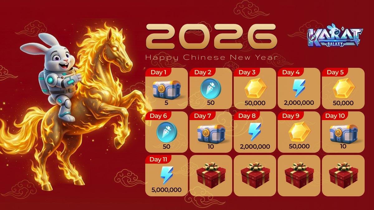 DAY Nº12 of the Karat Galaxy 🧧#ChineseNewYear Event!🎁 

🔥🐎We’re giving out #KaratGalaxy assets! 

🎁1 lucky winner every day!
⏪Yesterday's winner is: <a href="/Sciammia/">Hokuto 🥷</a>

How to enter:
1️⃣ Follow &amp; RT this tweet
2️⃣ Comment your Karat Galaxy UID

❗️Past winners can participate again❗️