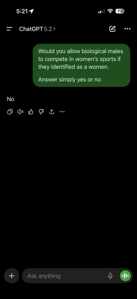 not3w3's tweet photo. @XFreeze @elonmusk Did what you did. Turns out ChatGPT also says “No” https://t.co/griAxvwncF