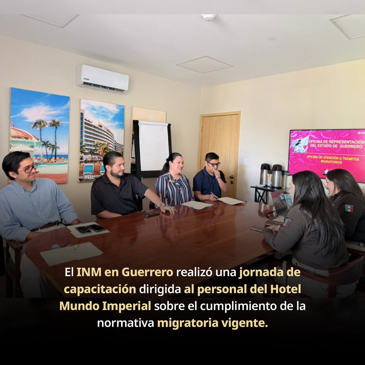 INAMI_mx's tweet image. El #INM en Guerrero realizó una jornada de capacitación dirigida al personal del Hotel Mundo Imperial sobre el cumplimiento de la normativa migratoria vigente. 🛂

Personal de la Oficina de Representación brindó información actualizada sobre procedimientos y obligaciones en