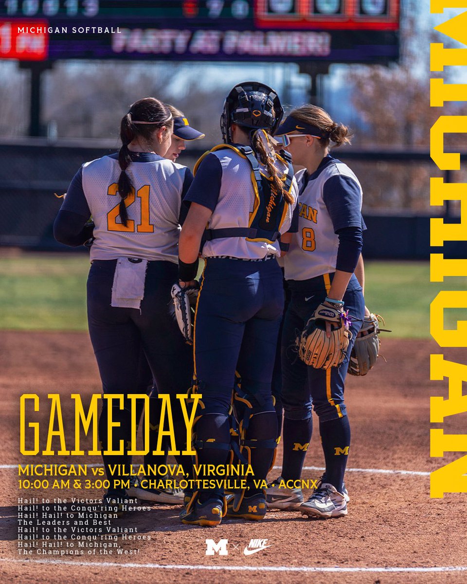 umichsoftball's tweet photo. LET'S PLAY✌
🆚 Villanova, #18 Virginia
⏰ 10:00 AM &amp; 3:00 PM
📍Charlottesville, VA
🔗 https://t.co/nyZGIyrbdm https://t.co/0brvwfyDsK