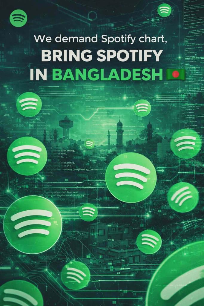 Tuba22019's tweet photo. Hello @Spotify @SpotifyCares @spotifyartists @SpotifyStatus

Spotify was officially launched in Bangladesh back in February,2021 but the charts for Bangladesh are not available yet. Kindly bring the charts in Bangladesh,Thank You!

#BDdeserveSpotifyChart
#BringSpotifyChartstoBD https://t.co/gV4YJMZGry