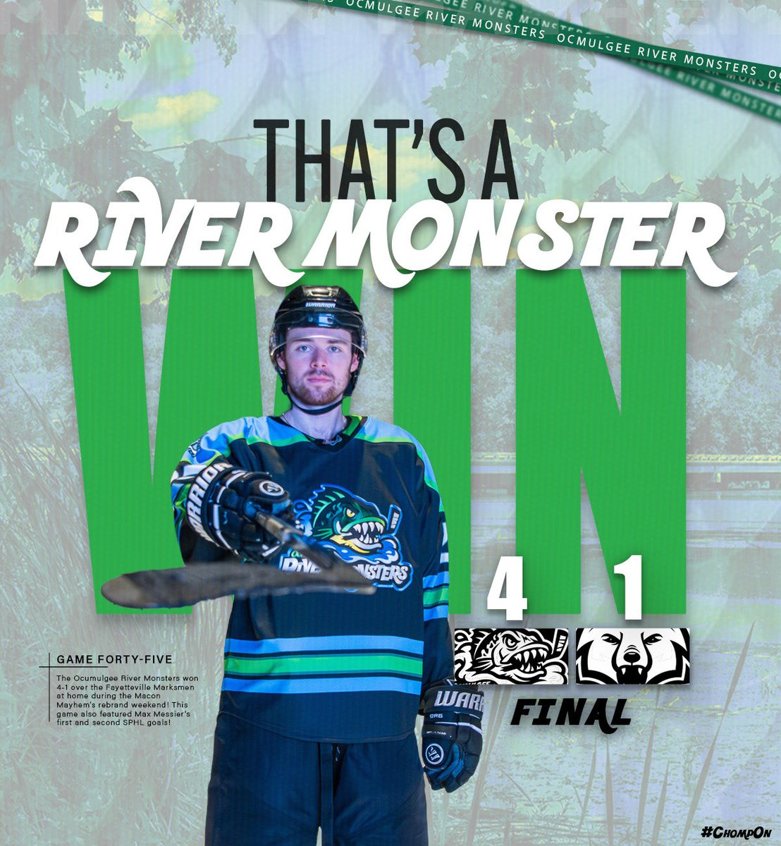 MaconMayhem's tweet photo. HOOK. LINE. AND SINKER. THAT’S A RIVER MONSTERS WIN!! 🎣
#ChompOn #OCMvFAY https://t.co/elEoSbM9Ni