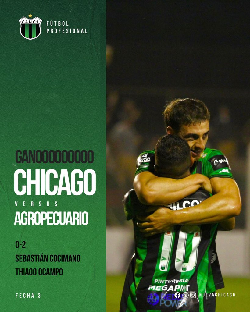NuevaChicago's tweet photo. ⏱️ Final del partido.

GAAANOOOO CHICAAAGOOOO 💚🖤

🔴🟢 0-2 🟢⚫

⚽ Sebastián Cocimano
⚽️ Thiago Ocampo https://t.co/yZKzJ0QLHH