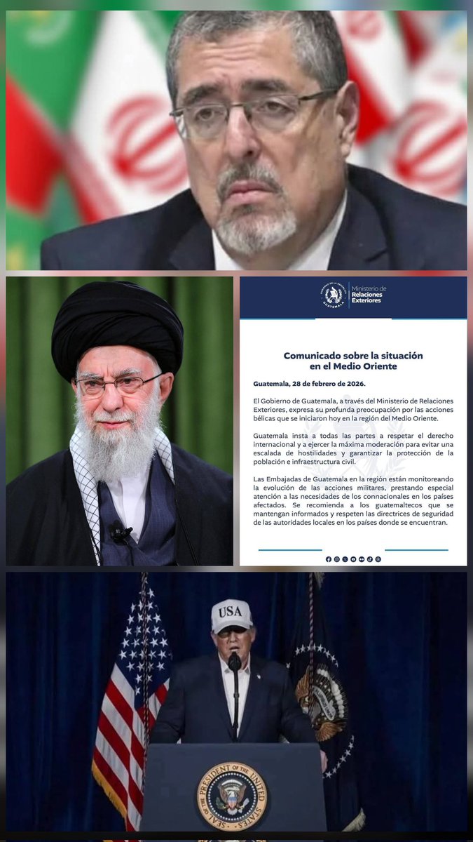 🚨🚨 Urgente Guatemala 🚨 🚨 
El presidente Bernardo Arévalo de Guatemala Condena enérgicamente al presidente de Estados Unidos Donald Trump, por los ataques preventivos ante las amenazas terroristas de Irán.