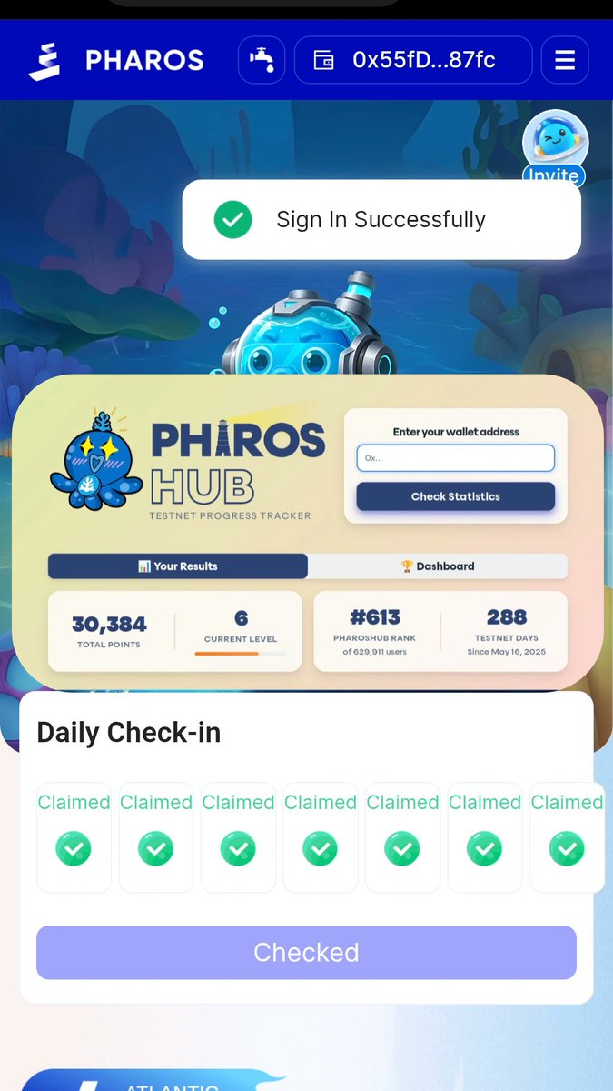 Daily streak maintained! Currently ranked 613 out of 600k users.

The goal is the Top 500 before <a href="/pharos_network/">Pharos | Testnet Live</a> Mainnet launch. Do you think we can pull it off? Let’s go! 👊

testnet.pharosnetwork.xyz/experience?inv…
#RealFi #TGE
