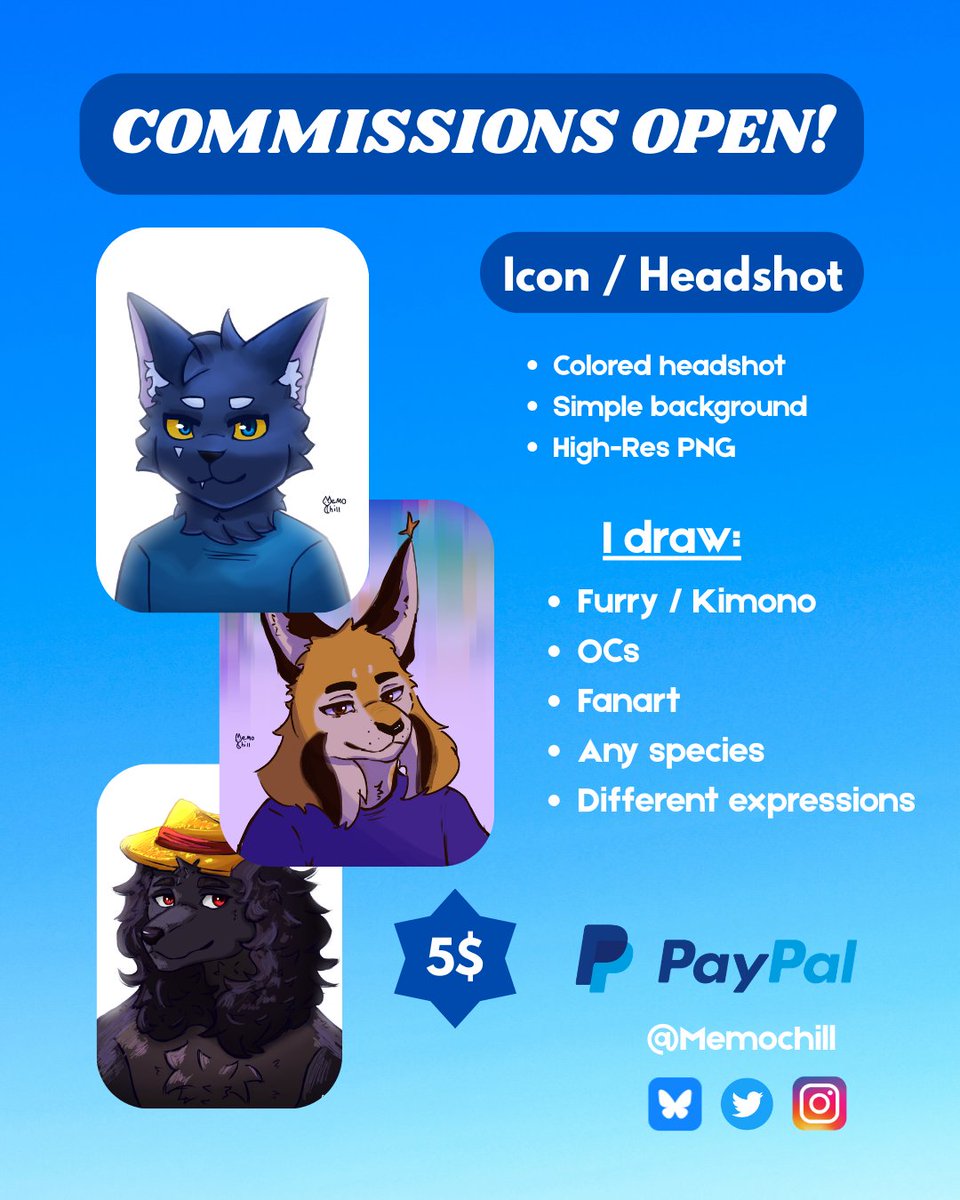 Memochill's tweet photo. I'm opening commissions for the first time! If you're interested, DM me!

#commissionsopen #furryart https://t.co/RFkwjsMxws