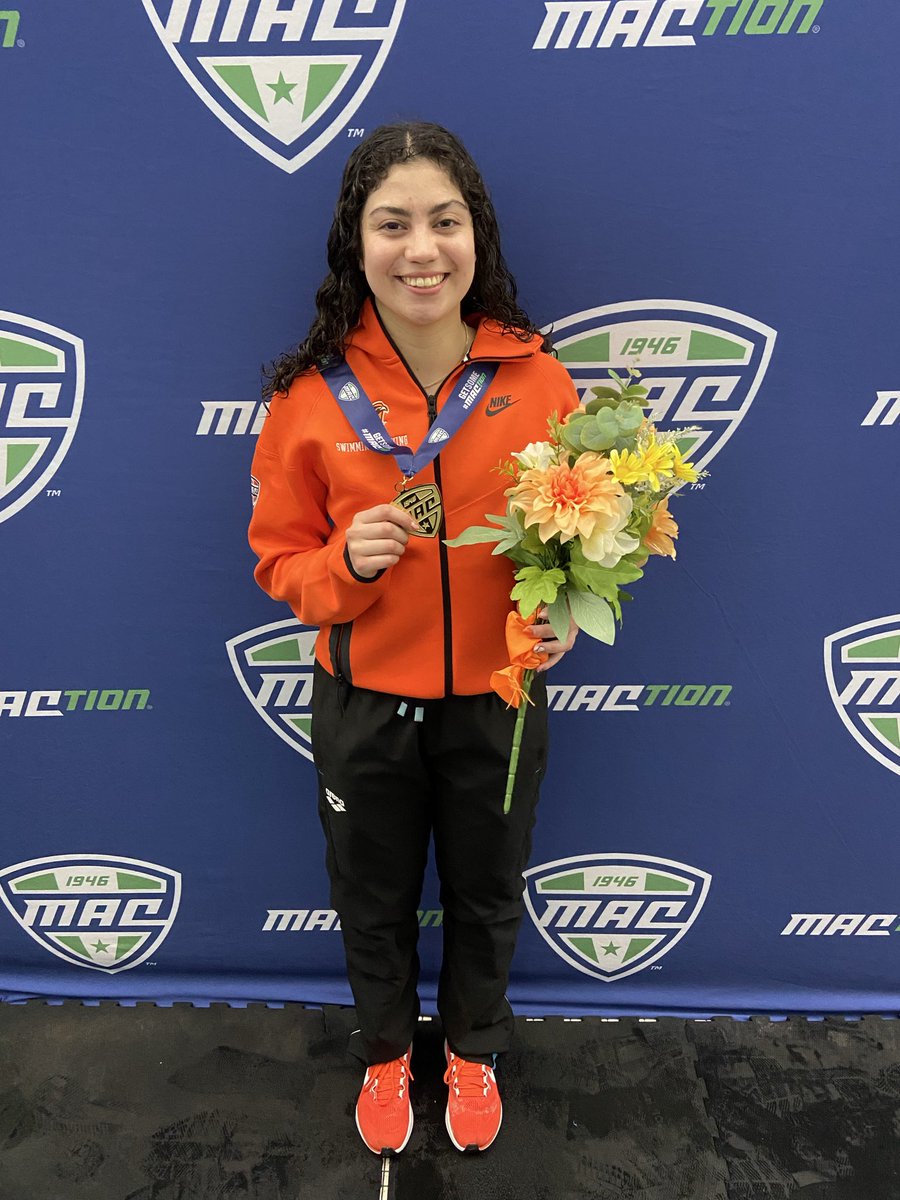 MACSports's tweet photo. Ay Ziggy 🧡🥇

@BGSU_SwimDive Natalia Mayorga wins her first 3-Meter diving title with a final score of 316.85!

#MACtion https://t.co/Otsev7y51b