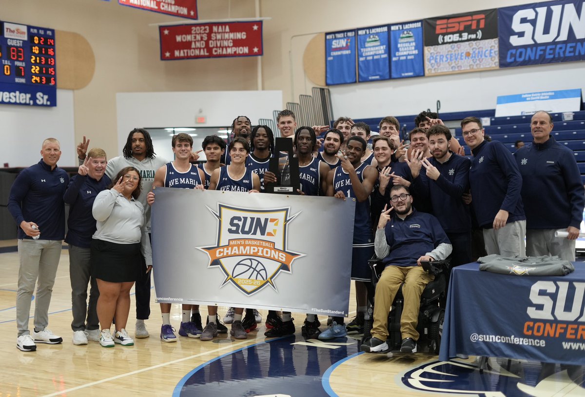 🏆 𝟐𝟎𝟐𝟓–𝟐𝟔 #𝐒𝐔𝐍𝐌𝐁𝐁 𝐓𝐨𝐮𝐫𝐧𝐚𝐦𝐞𝐧𝐭 𝐂𝐡𝐚𝐦𝐩𝐢𝐨𝐧𝐬 🏆

Congratulations to the Ave Maria University Gyrenes on claiming back-to-back Tournament Titles!

<a href="/AveMariaHoops/">Ave Maria Men’s Basketball</a> | #TheSunStandard | #TheRightWayToPlay
