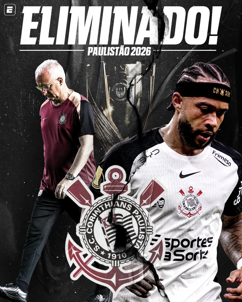 SportsCenterBR's tweet photo. O CORINTHIANS ESTÁ ELIMINADO DO PAULISTÃO ❌

#FutebolNaESPN https://t.co/WH58qnNE2U