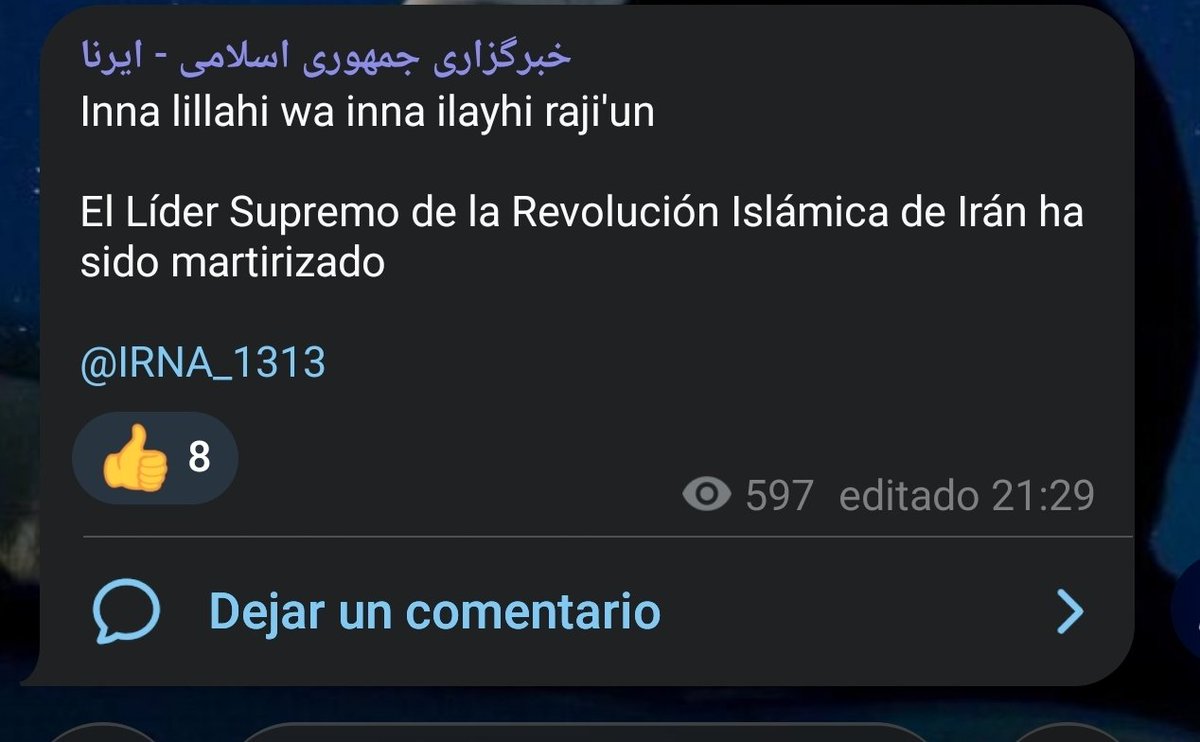 ipoolgian's tweet photo. 🚨 IRÁN CONFIRMA LA MUERTE DEL AYATOLÁ JAMENEÍ

La televisión estatal iraní confirmó que el líder supremo, el ayatolá Ali Khamenei, murió hoy en ataques israelíes y estadounidenses.

Un presentador entre lágrimas del canal uno de la televisión estatal anunció la noticia en directo hace un momento.